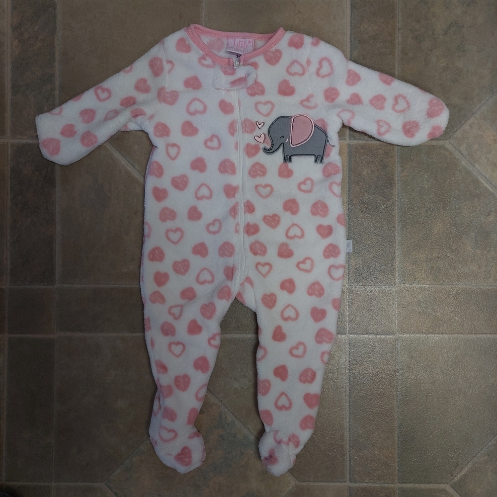 Little Joy Baby Hearts Elephant Polyester One-Piece Footie Pajamas 3-6M